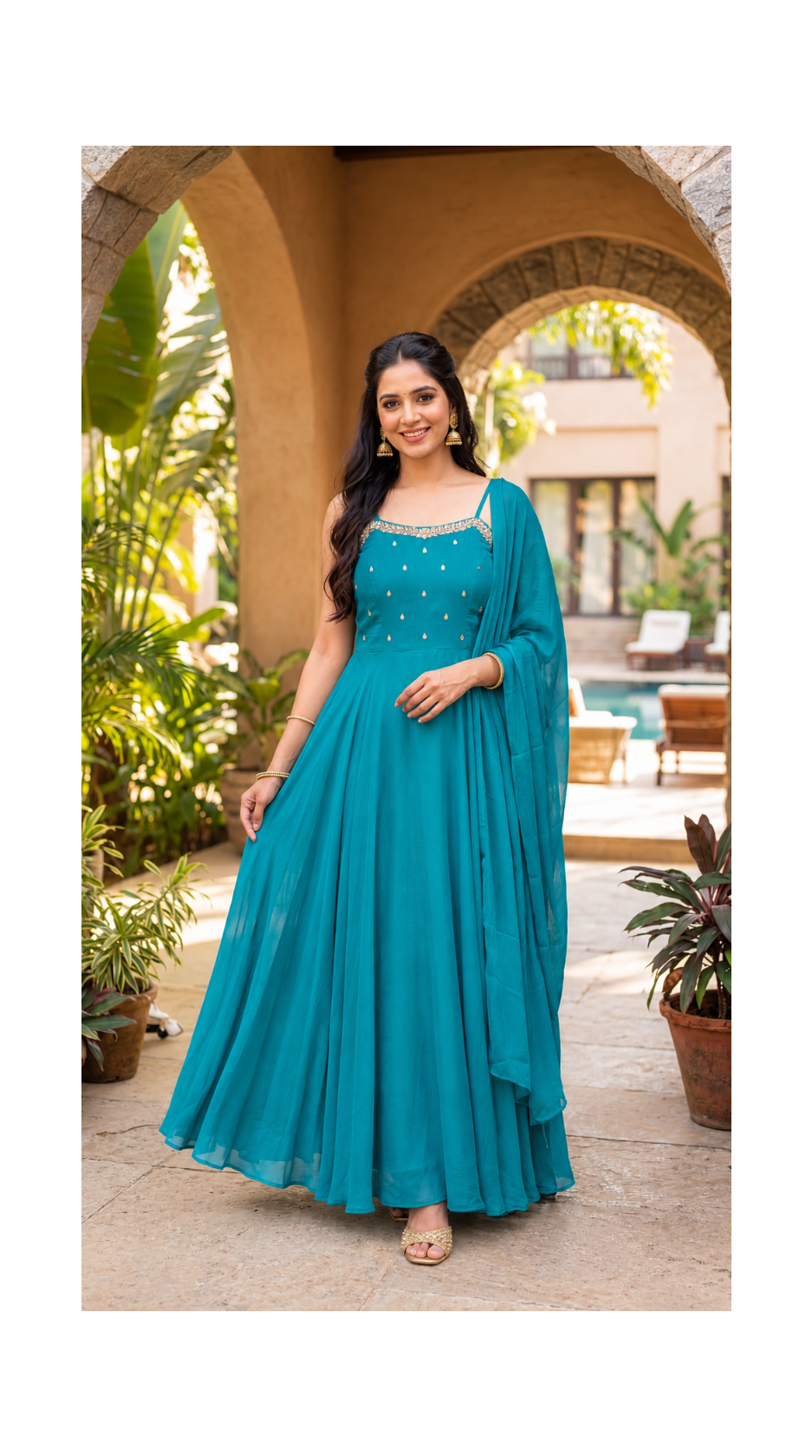 Teal Anarkali Festive Gown Main image