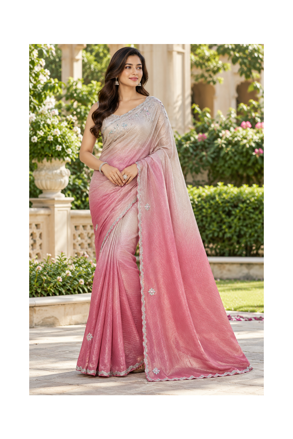 Dual Tone Pink Shimmer Ombre Saree
