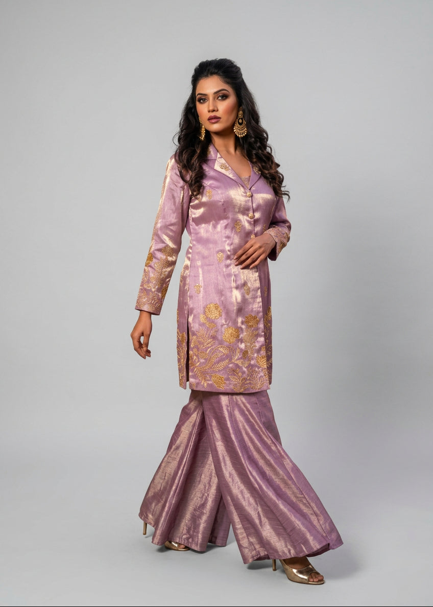 Lavender Brocade Blazer Tunic and Sharara Set