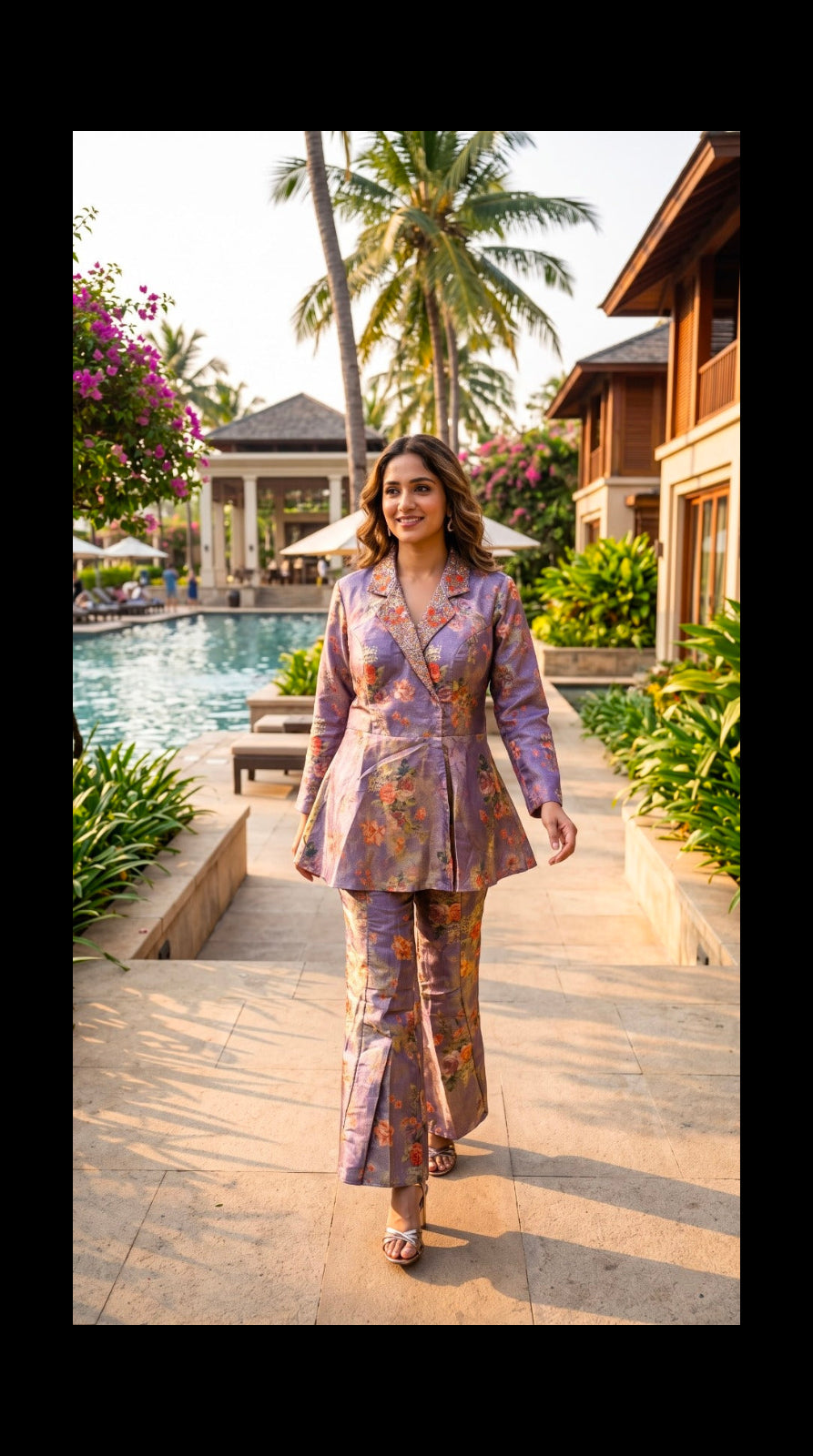 Lavender Floral Brocade Blazer Suit Set