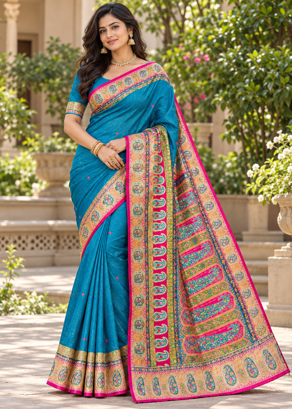 Peacock Blue Silk Paithani Saree with Vibrant Meenakari Border & Paisley Pallu Main image