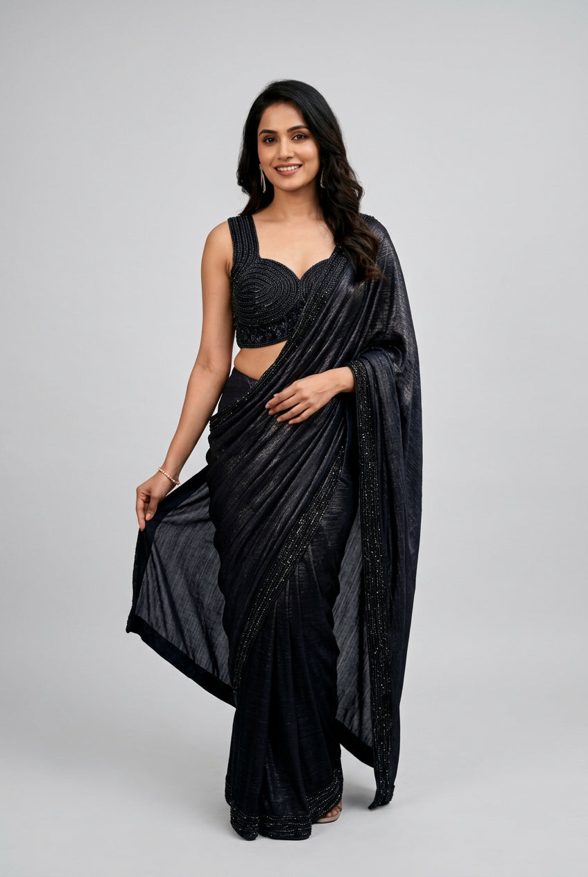 Midnight Shimmer Pre-Draped Saree Main image