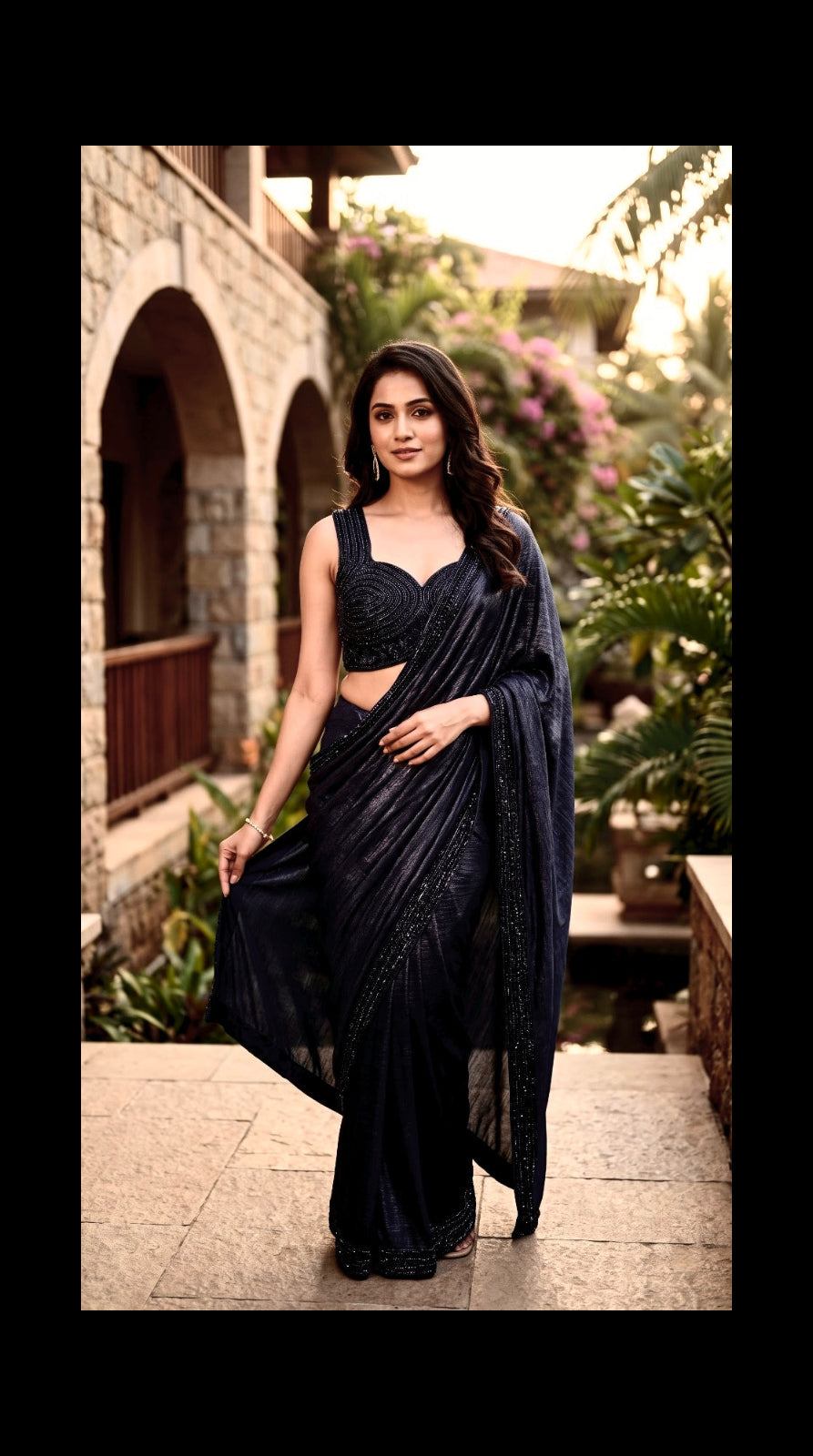 Midnight Shimmer Pre-Draped Saree