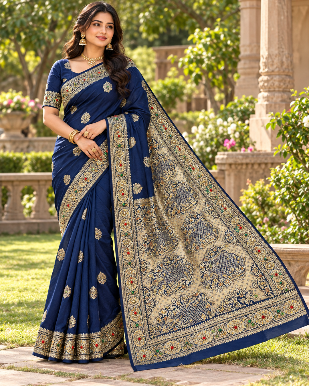 Royal Blue Zari Brocade Saree