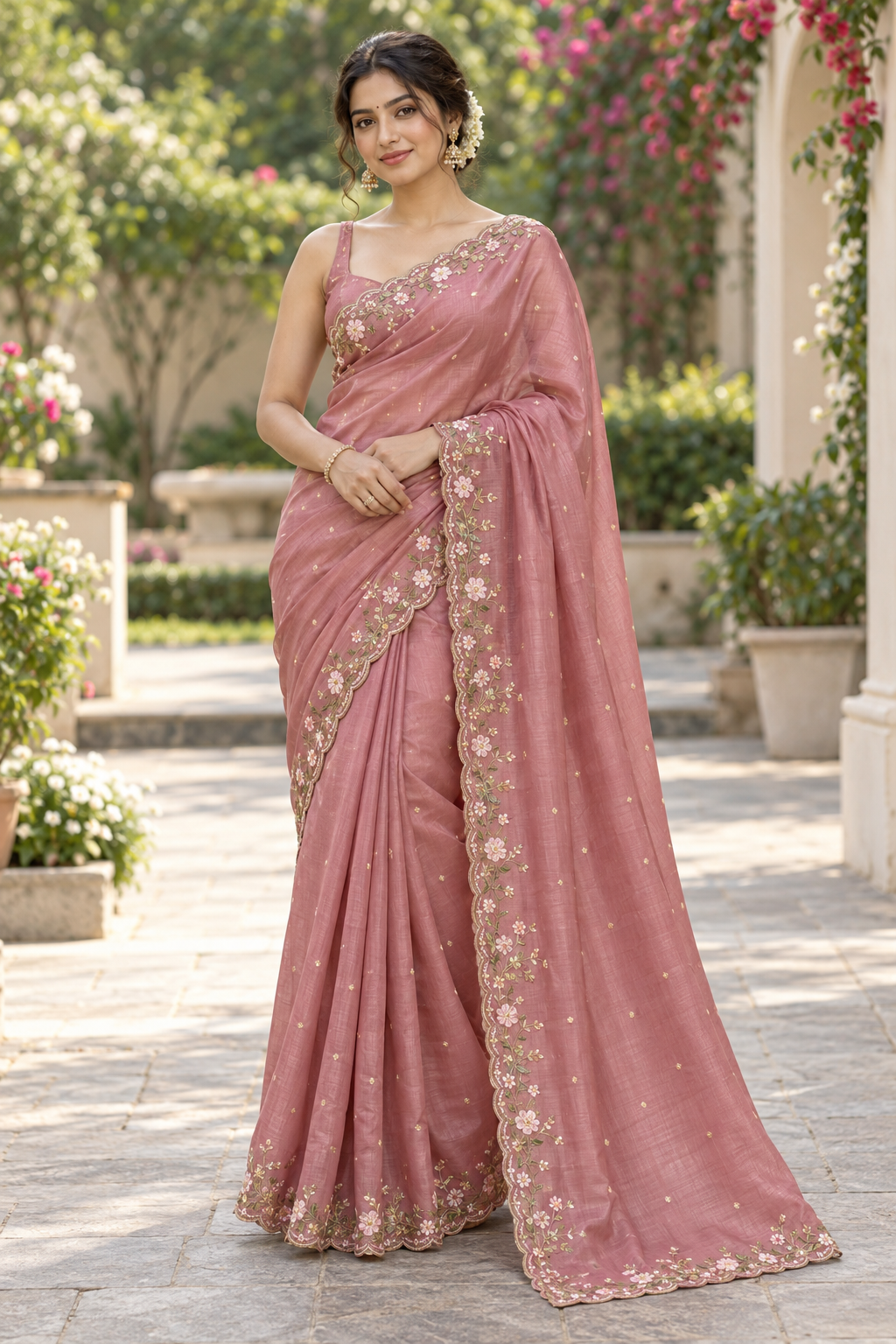 Mustard Yellow Organza Saree with Floral Embroidery