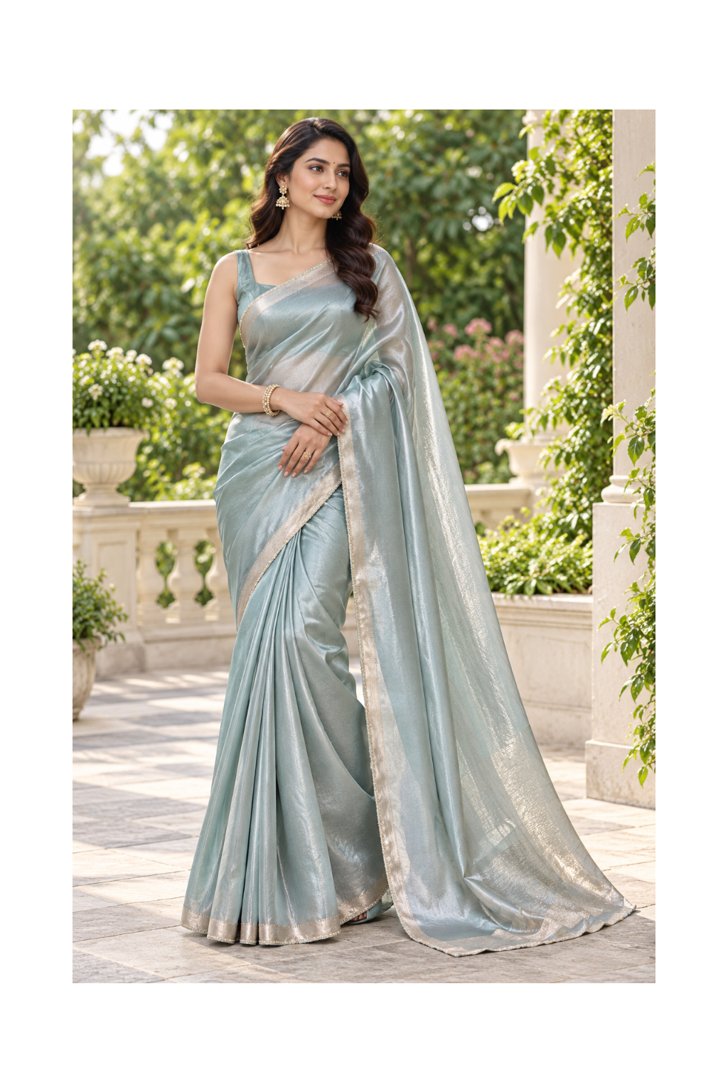 Pastel Grey Shimmer Party Saree Main image