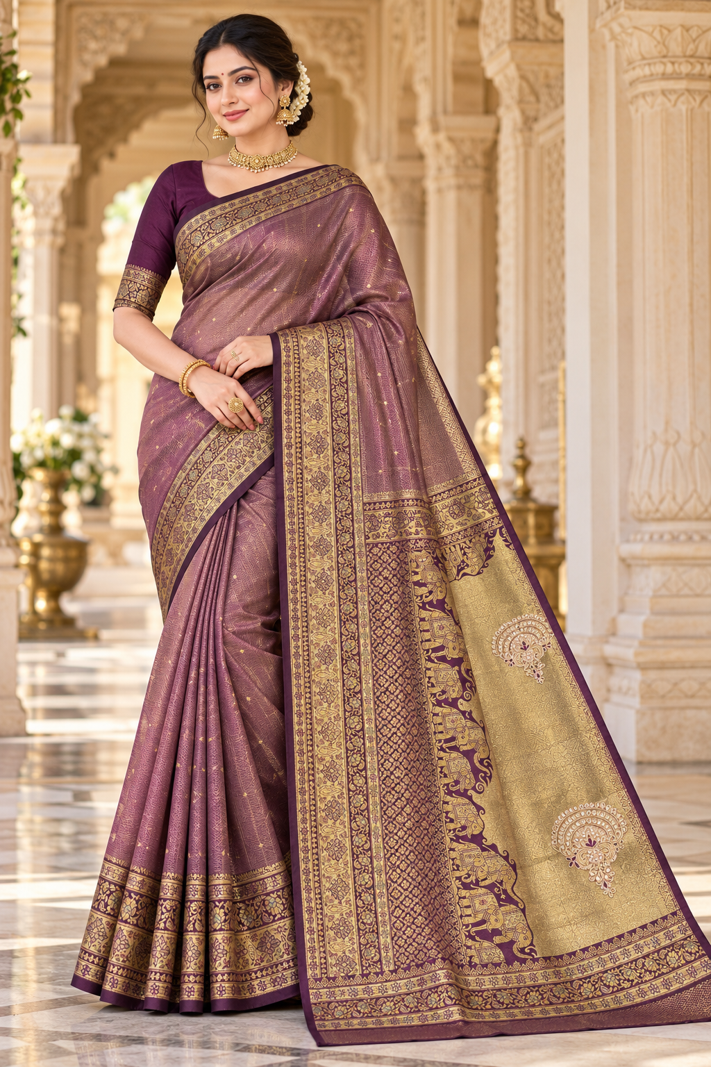 Mauve Purple Zari Woven Silk Saree
