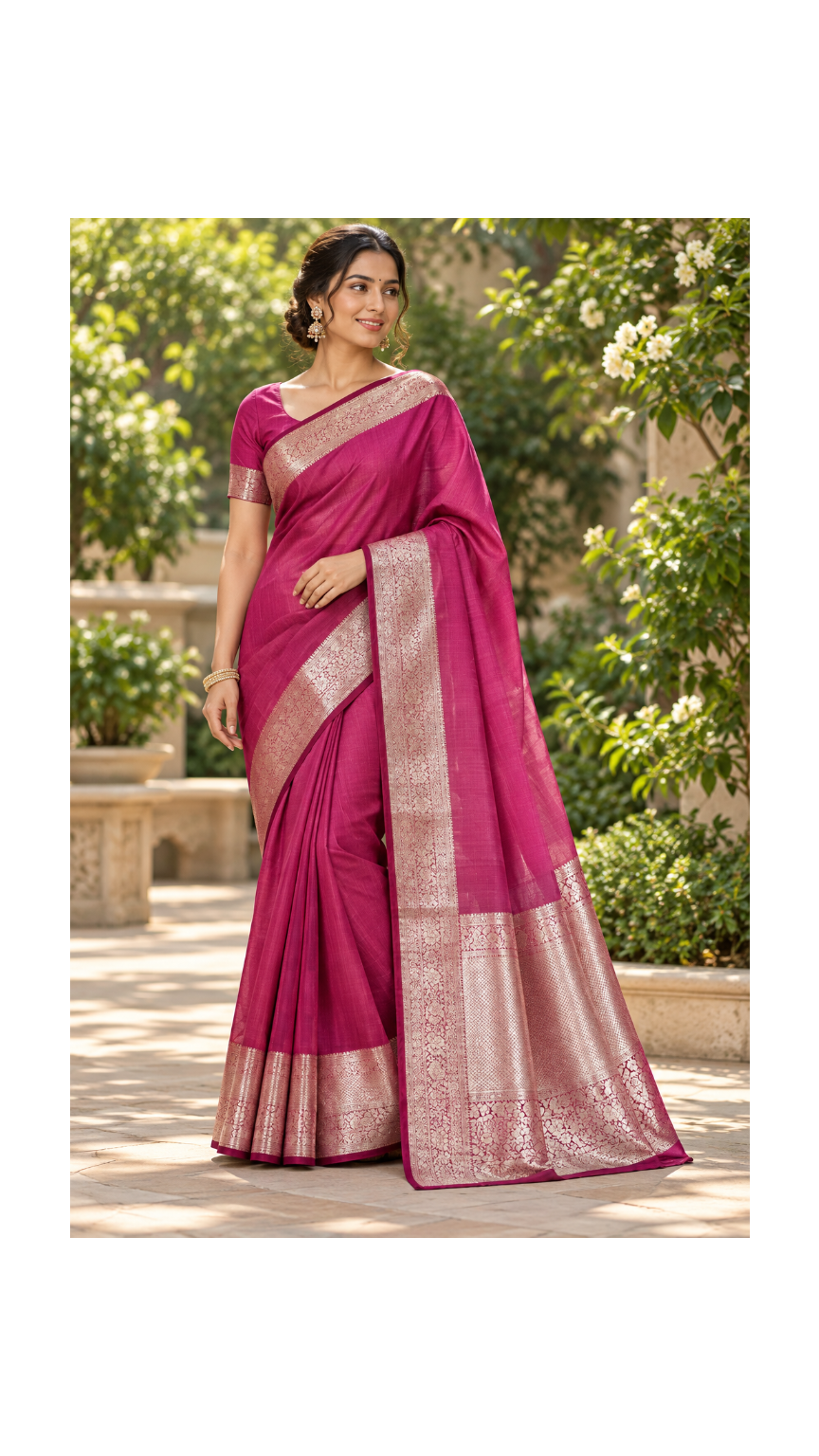 Magenta Pink Silver Silk Saree Main image