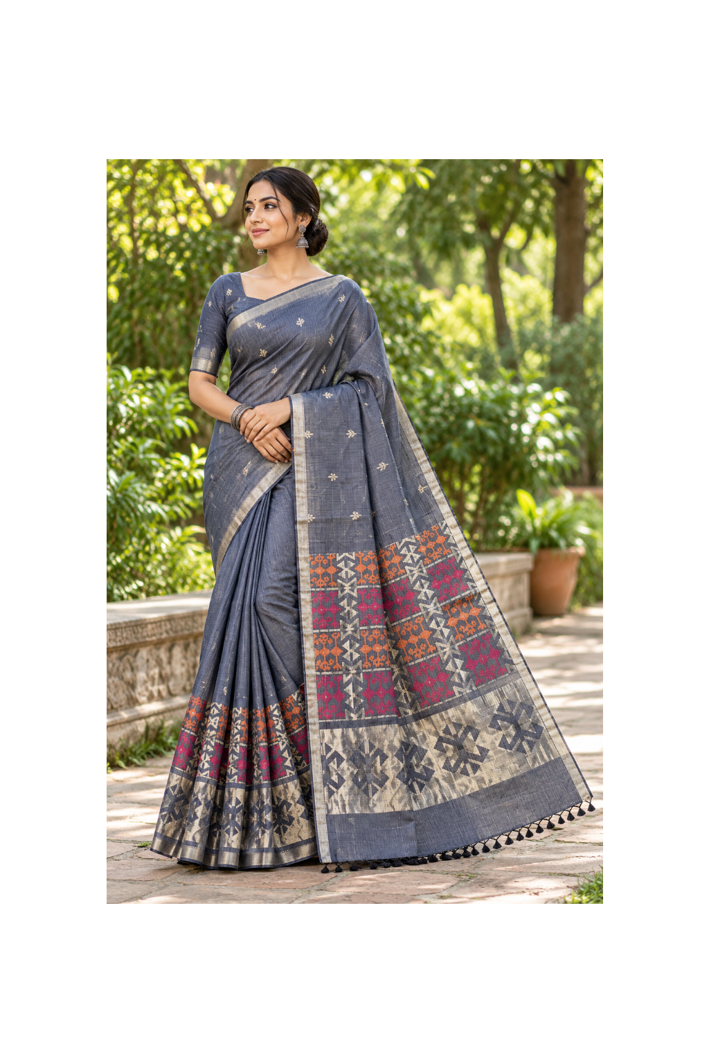 Slate Blue Woven Silk Saree Main image