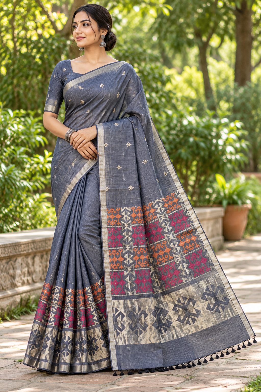 Slate Blue Woven Silk Saree