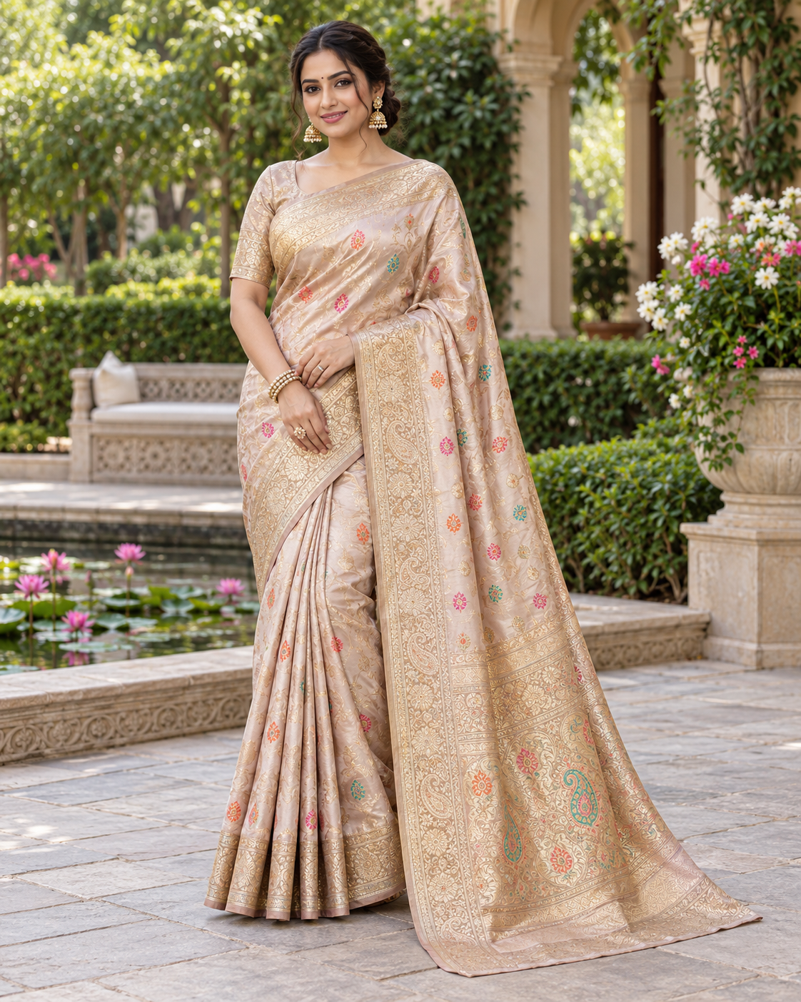 Champagne Gold Banarasi Saree with Rich Golden Zari Border