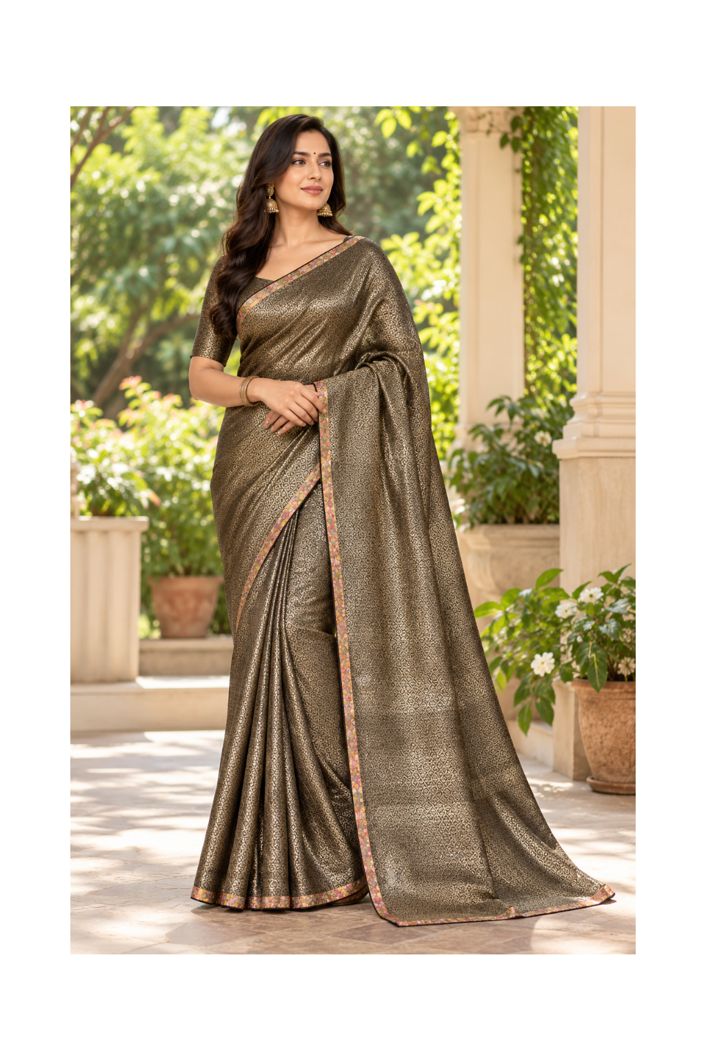 Metallic Bronze Banarasi Silk Saree