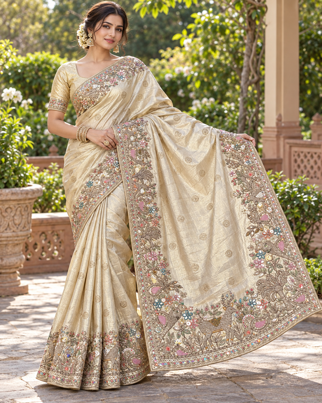 Imperial Tangerine Heritage Silk saree Main image