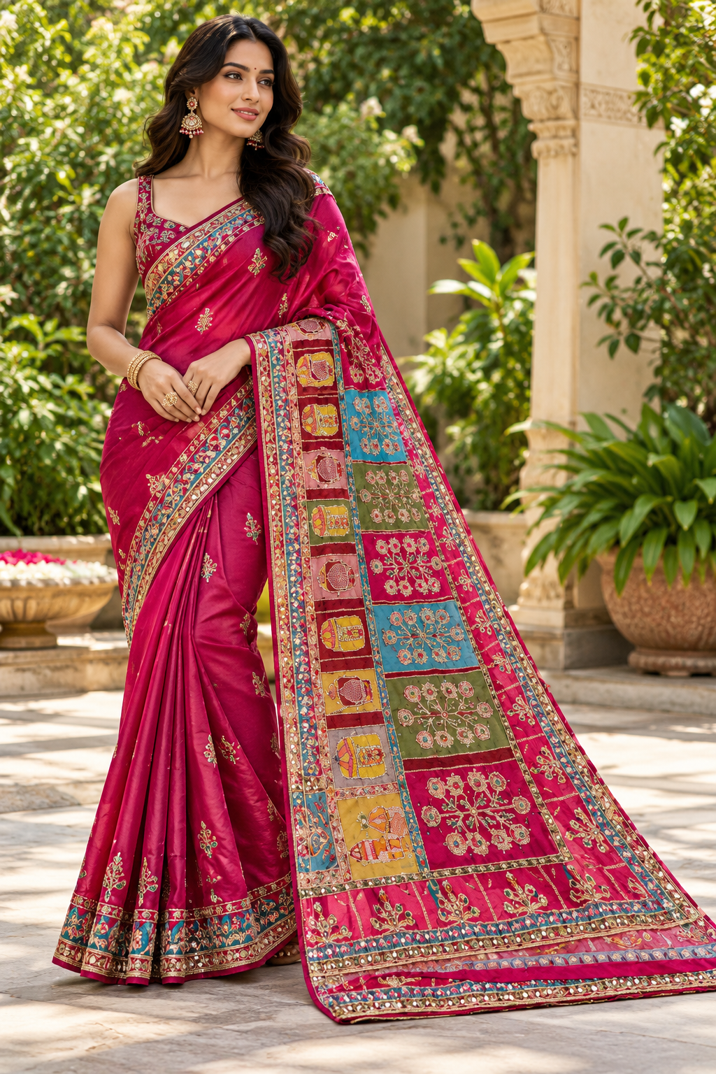 Radiant Magenta Embroidered Silk Saree Main image