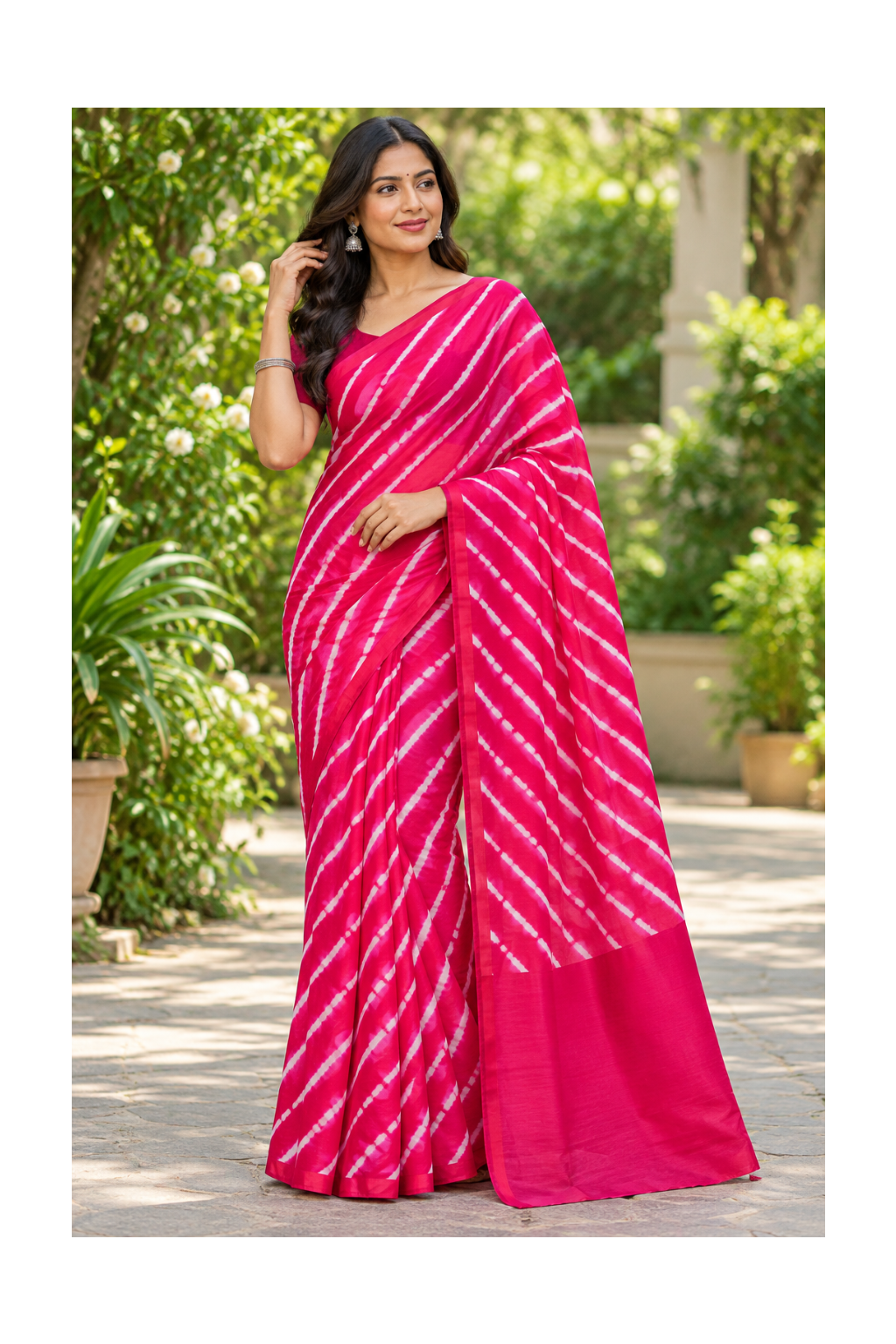 Vibrant Pink Bandhani Tie-Dye Saree