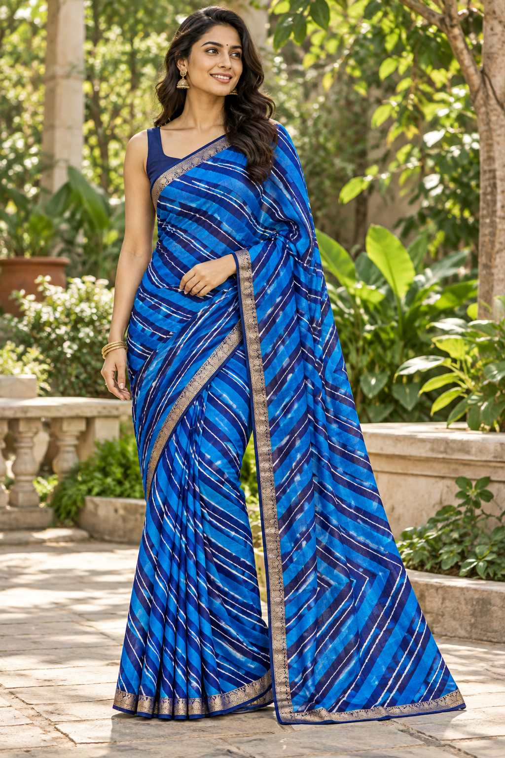 Royal Blue Leheriya Zari Border Saree