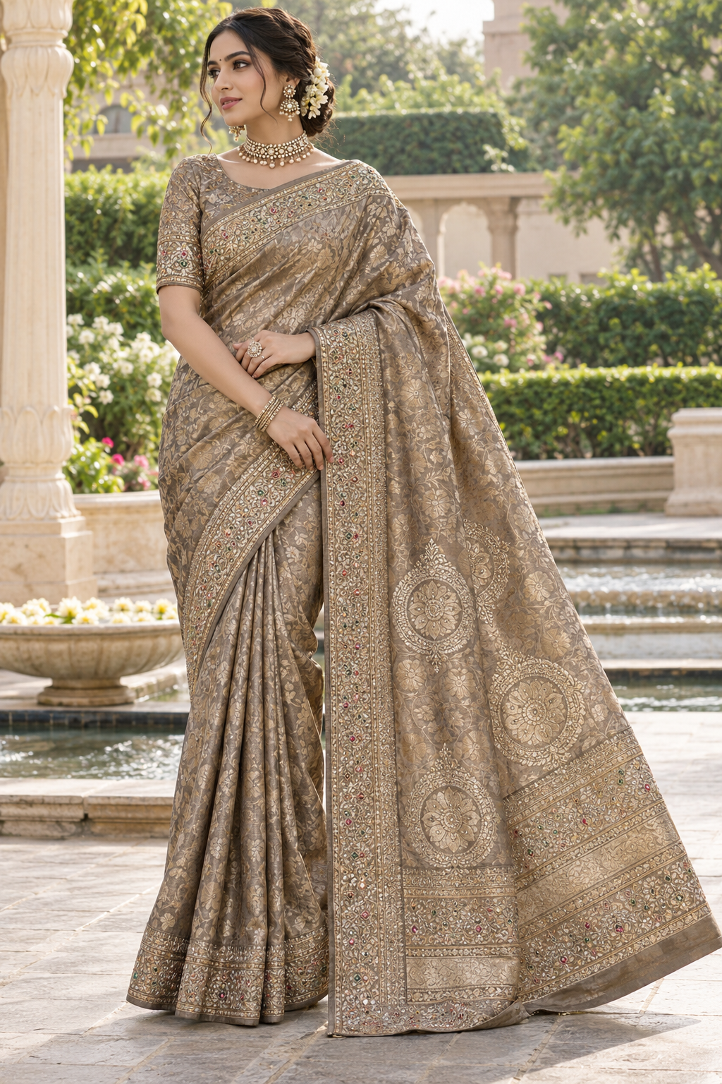 Lavender Grey Embellished Saree Secondary image