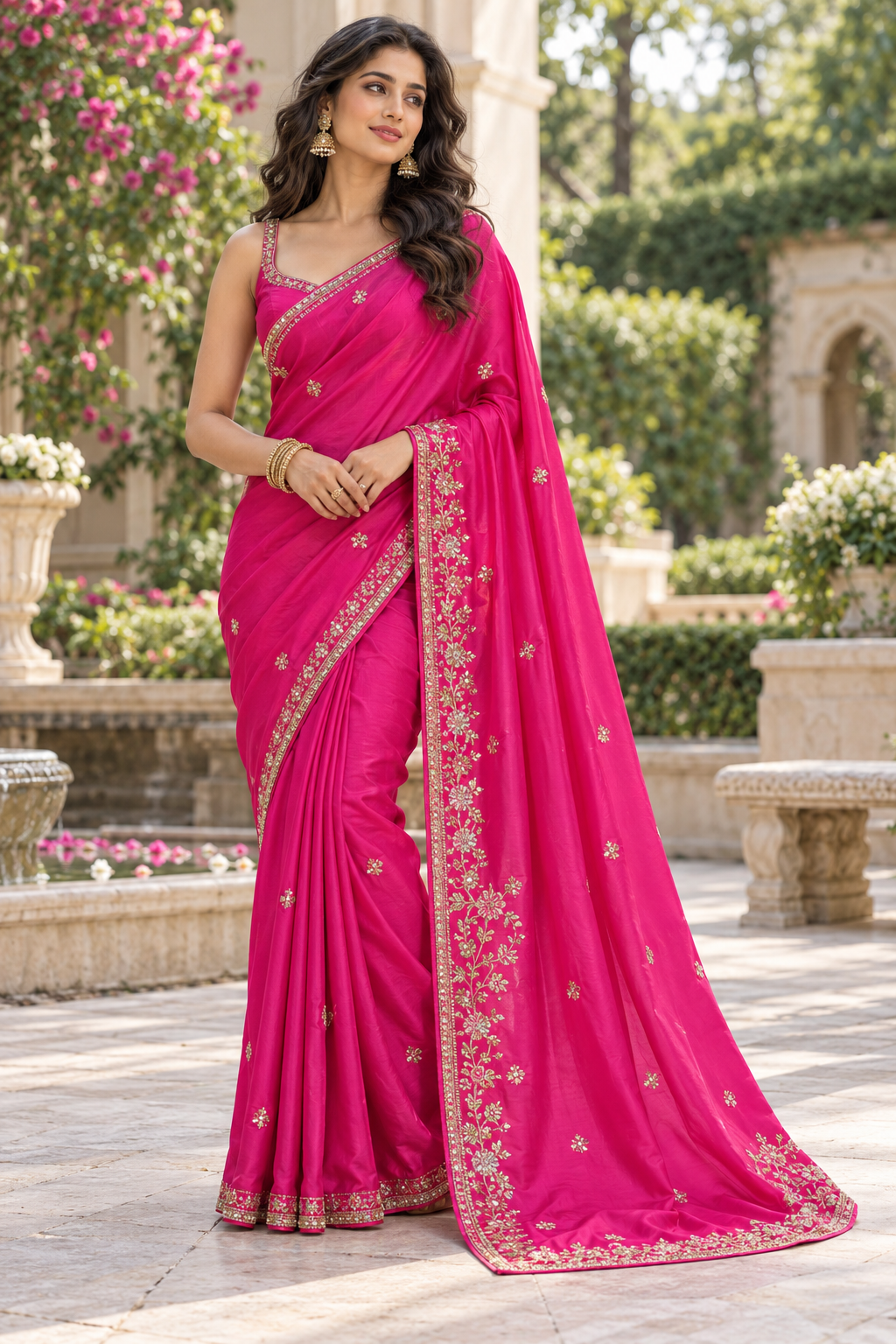 Elegant Crimson Silk Embroidered Saree Secondary image