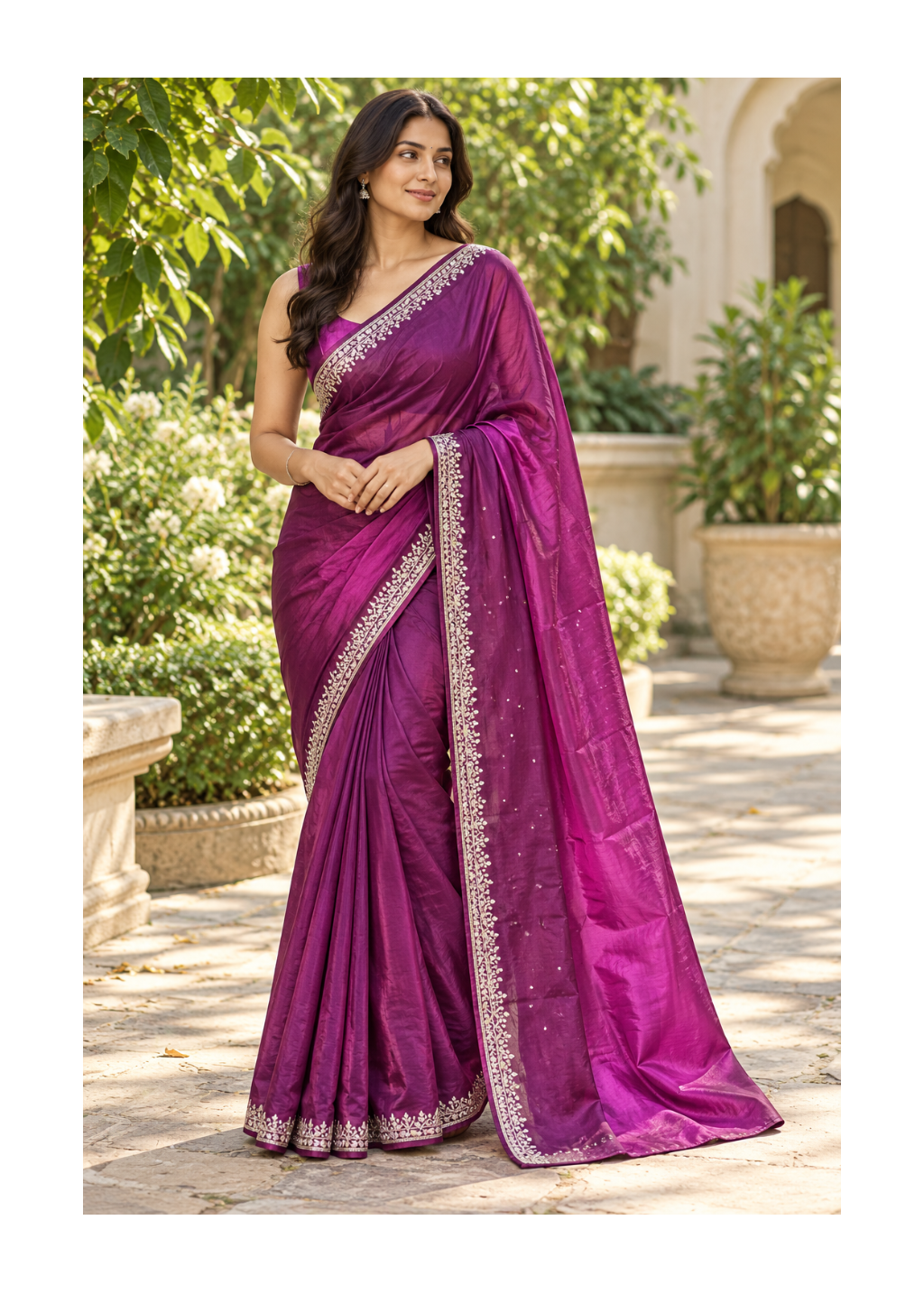 Magenta Purple Embroidered Silk Saree
