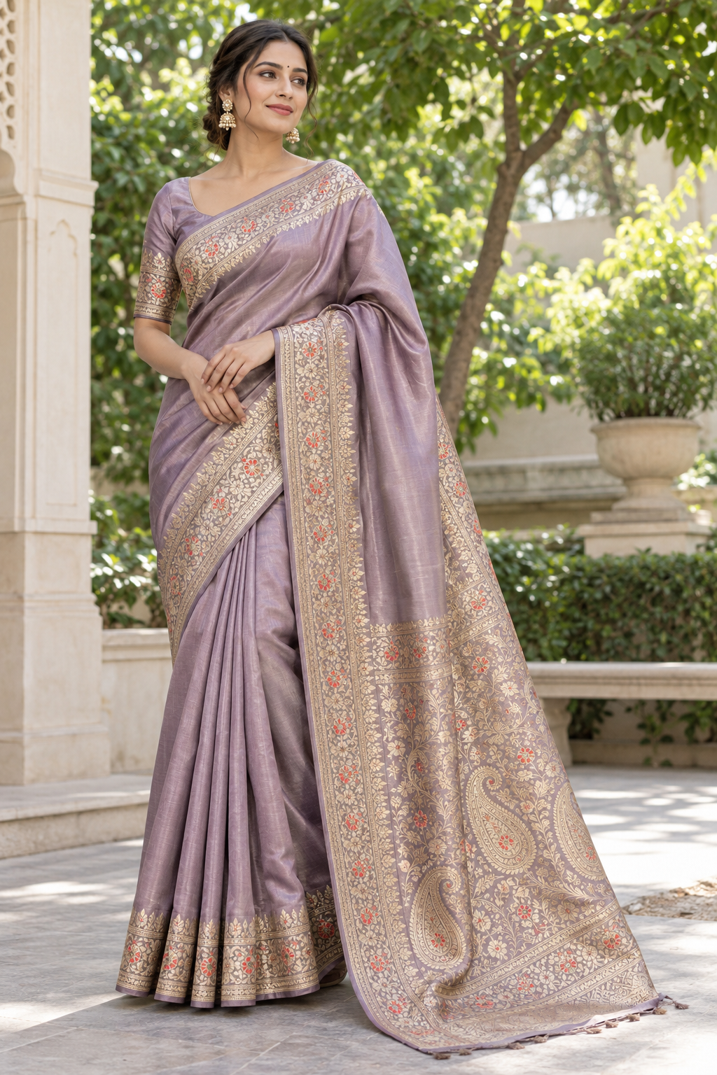 Silver Grey Embellished Saree Secondary image