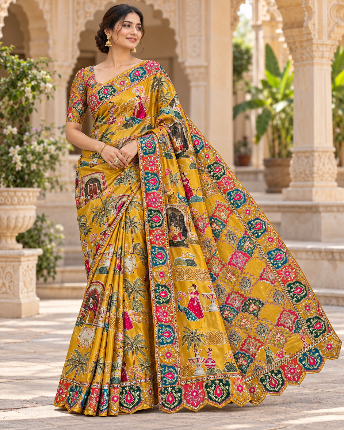 Rani Pink Bandhani Georgette Saree Secondary image
