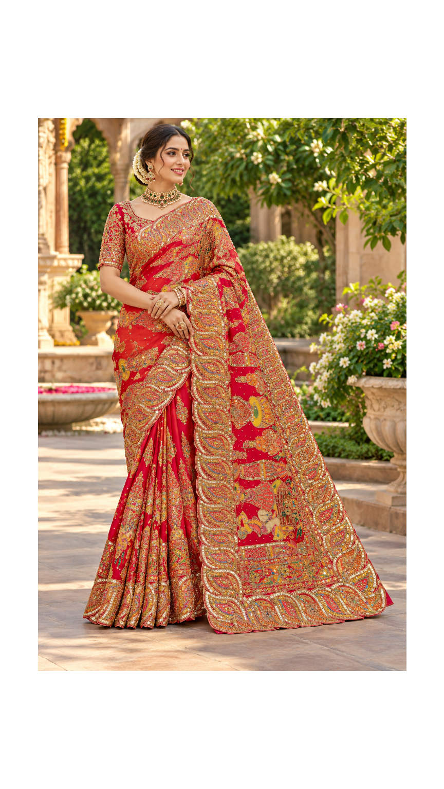 Elegant Red Embroidered Bridal Saree Main image