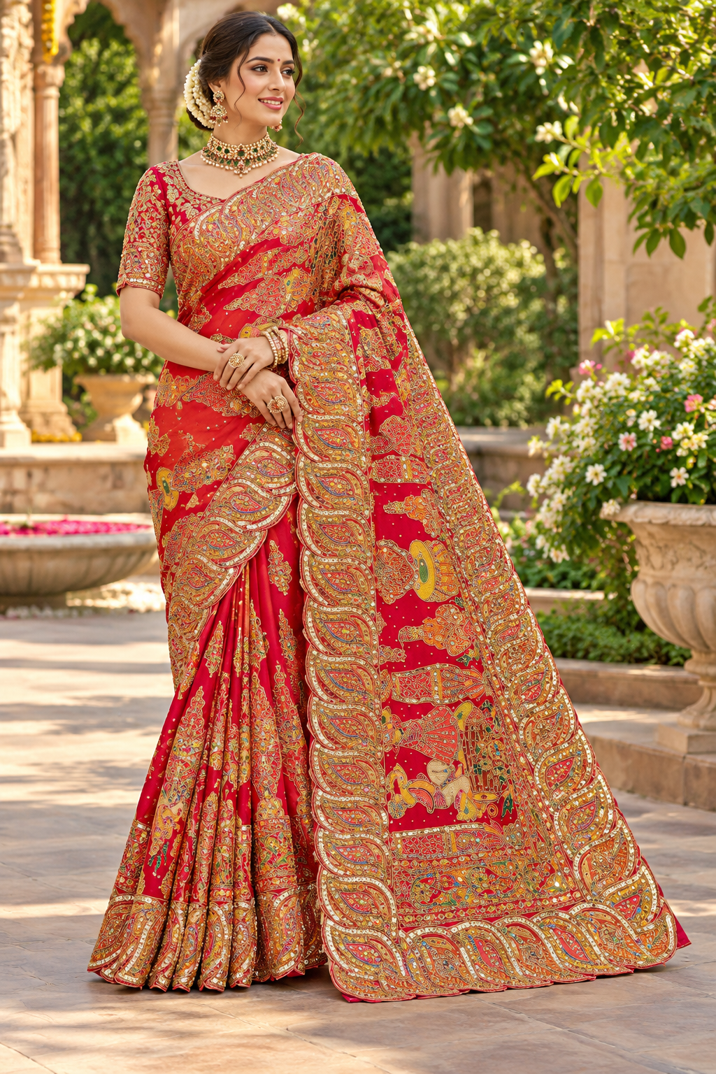 Elegant Red Embroidered Bridal Saree