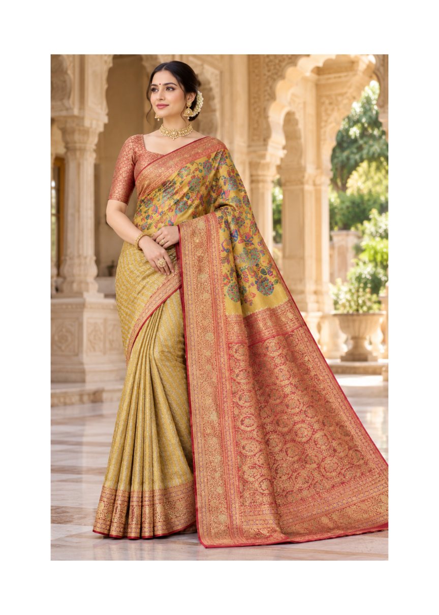 Mustard Yellow Banarasi Silk Saree Main image