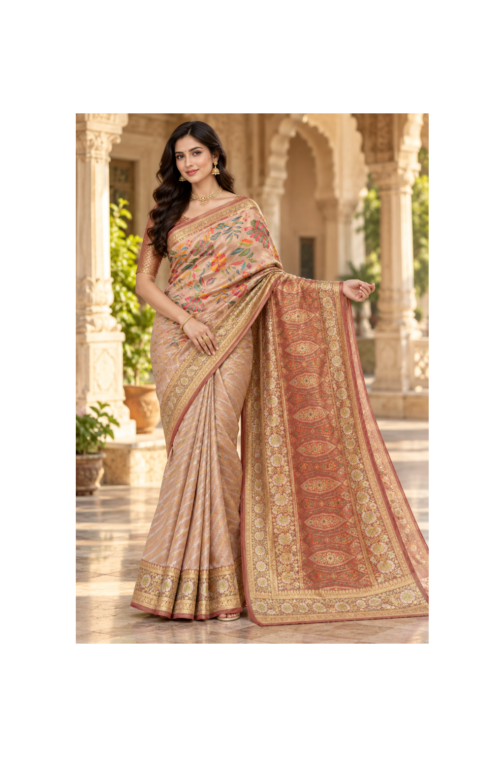Elegant Grey Floral Banarasi Silk Saree Secondary image
