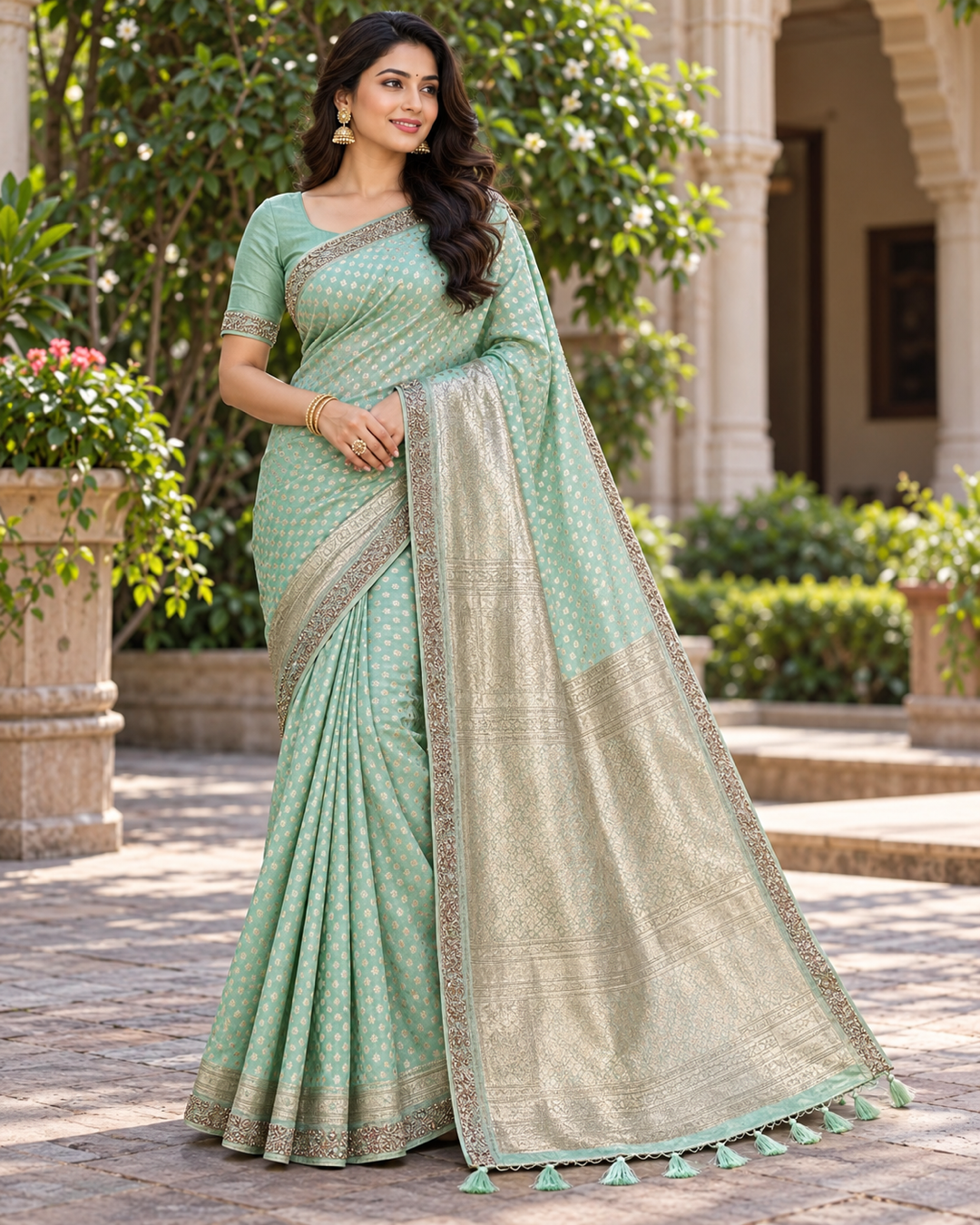 Teal Blue Soft Fabric Saree with Traditional Bandhani-Inspired Print Secondary image