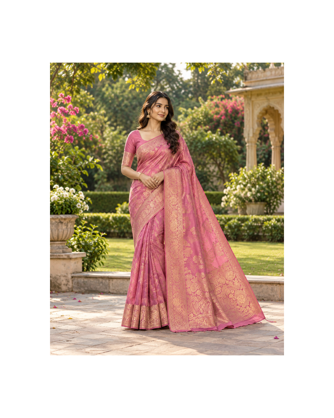 Elegant Pink Zari Silk Saree Main image