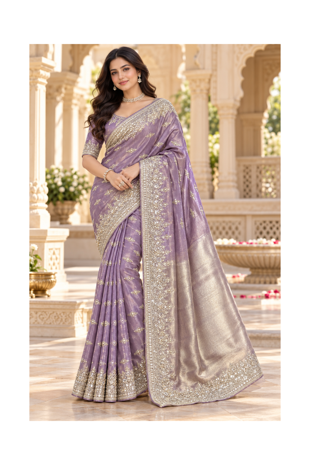 Lavender Embroidered Silk Saree with Matching Blouse Main image