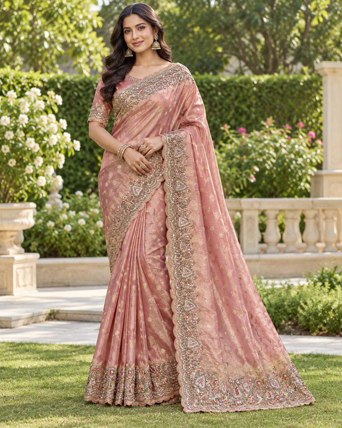 Dusty Pink Embroidered Silk Saree Main image
