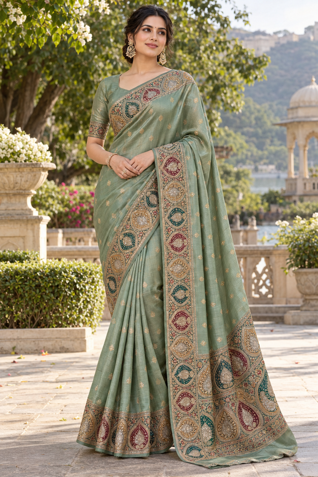 Blush Pink Floral Embroidered Saree