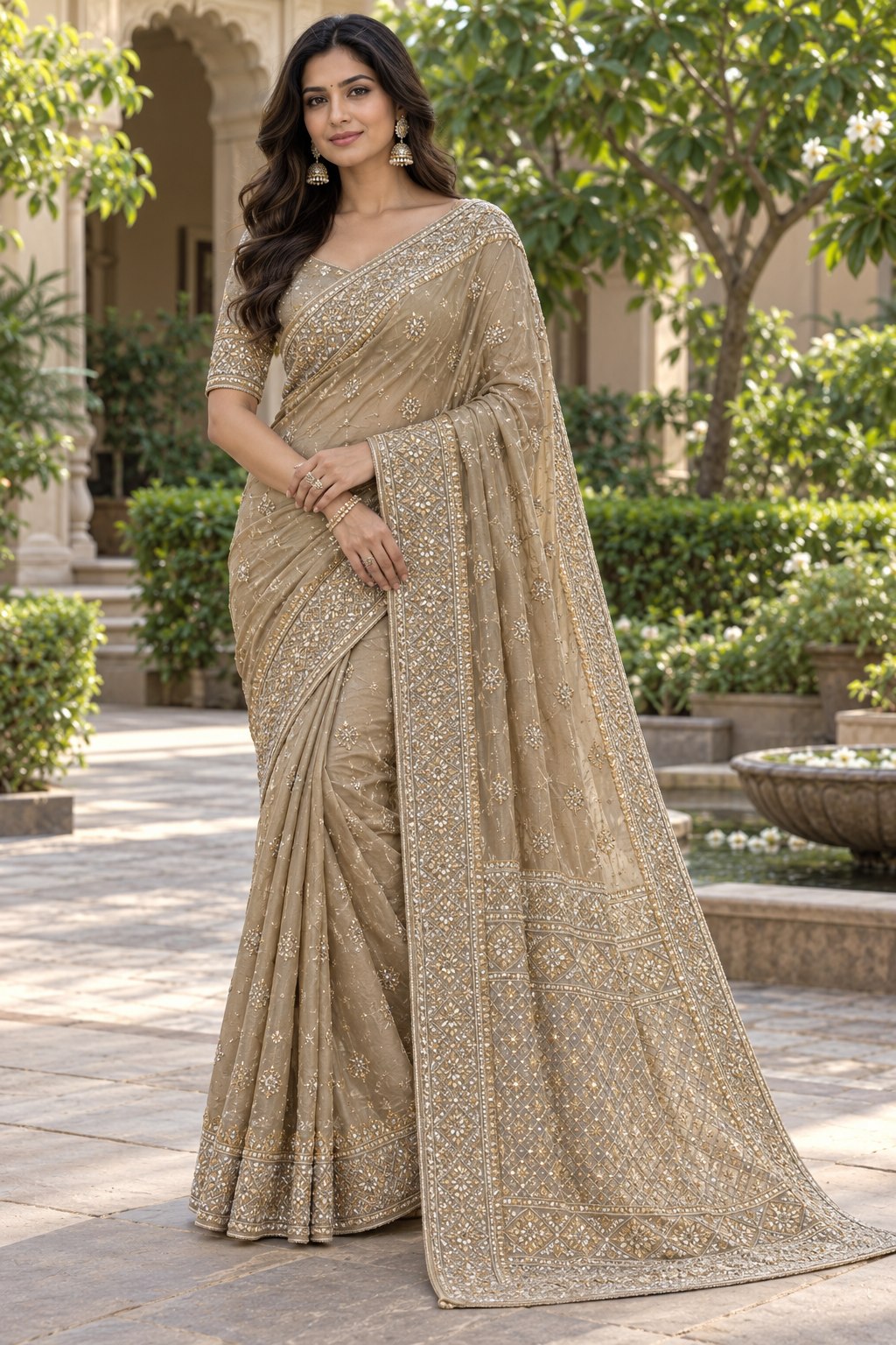 Gold Embellished Sheer Saree