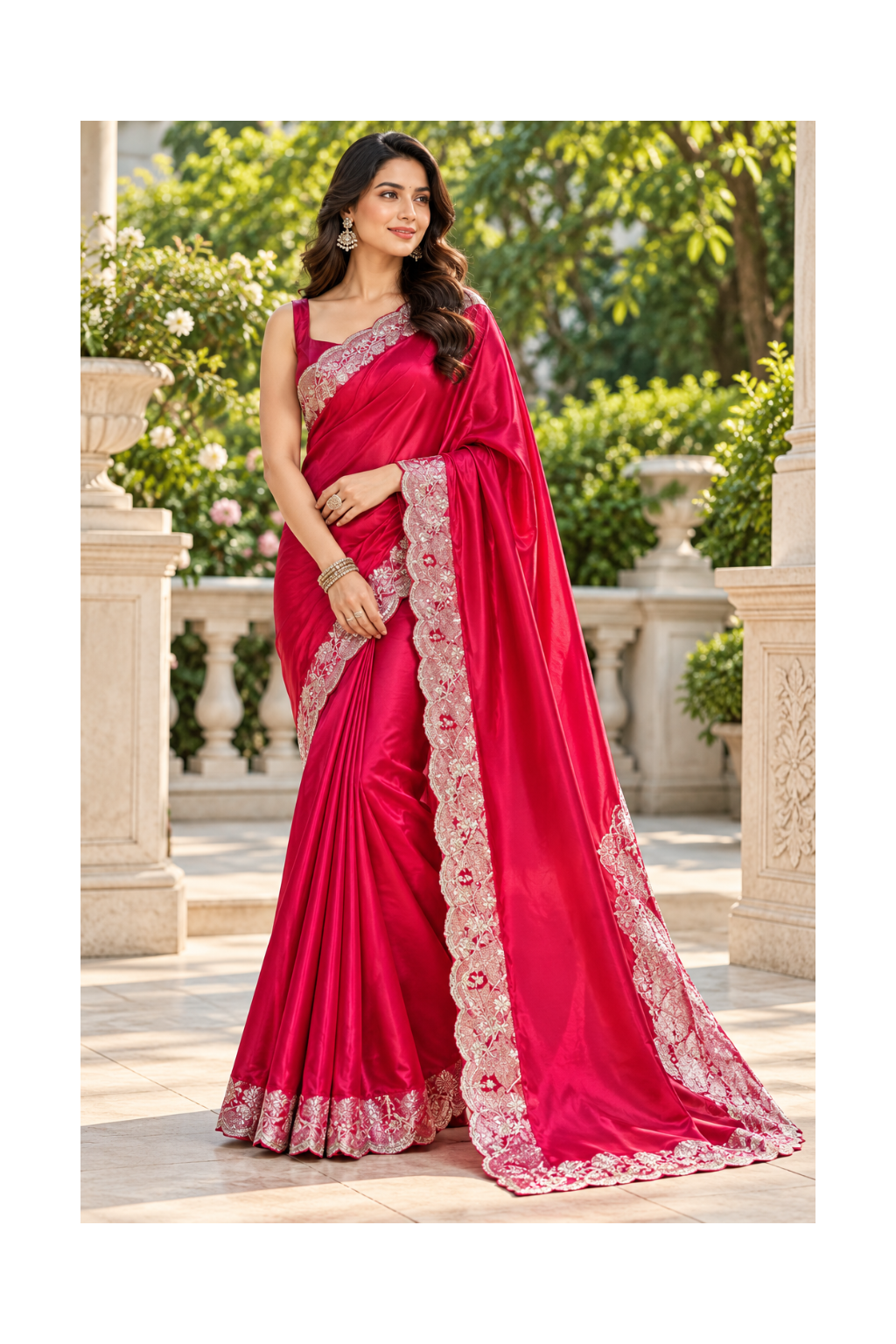 Rich Magenta Satin Silk Saree