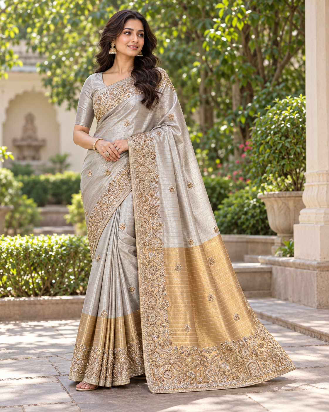 Silver Gold Dual Tone Saree