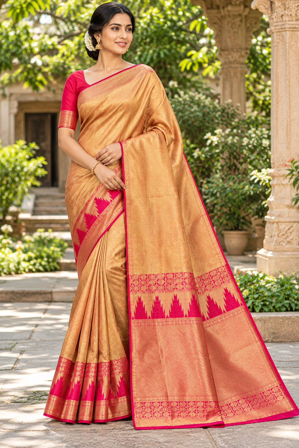 Mustard Gold Kanjivaram Silk Saree Main image