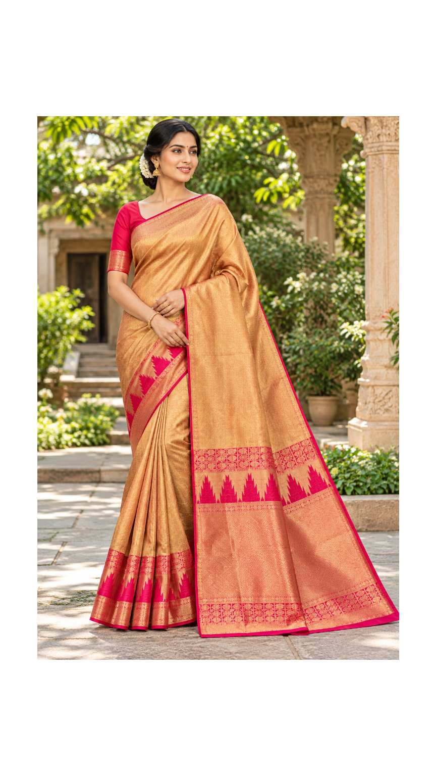 Mustard Gold Kanjivaram Silk Saree Main image