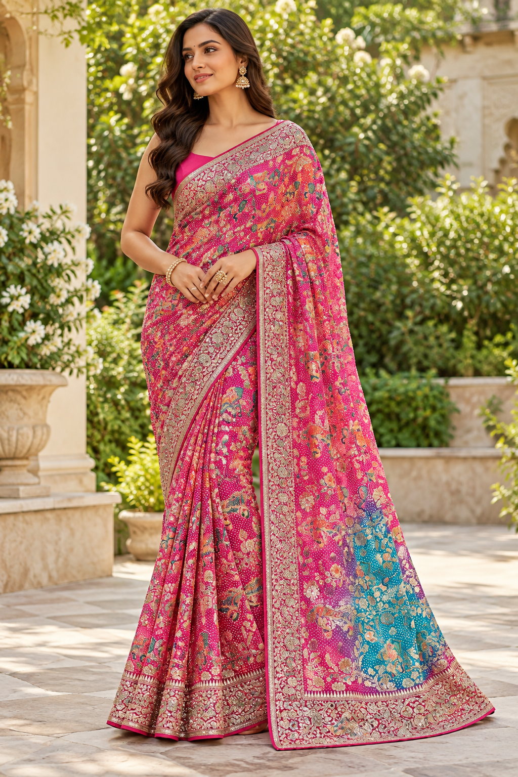 Vibrant Pink Kalamkari Silk Saree Main image