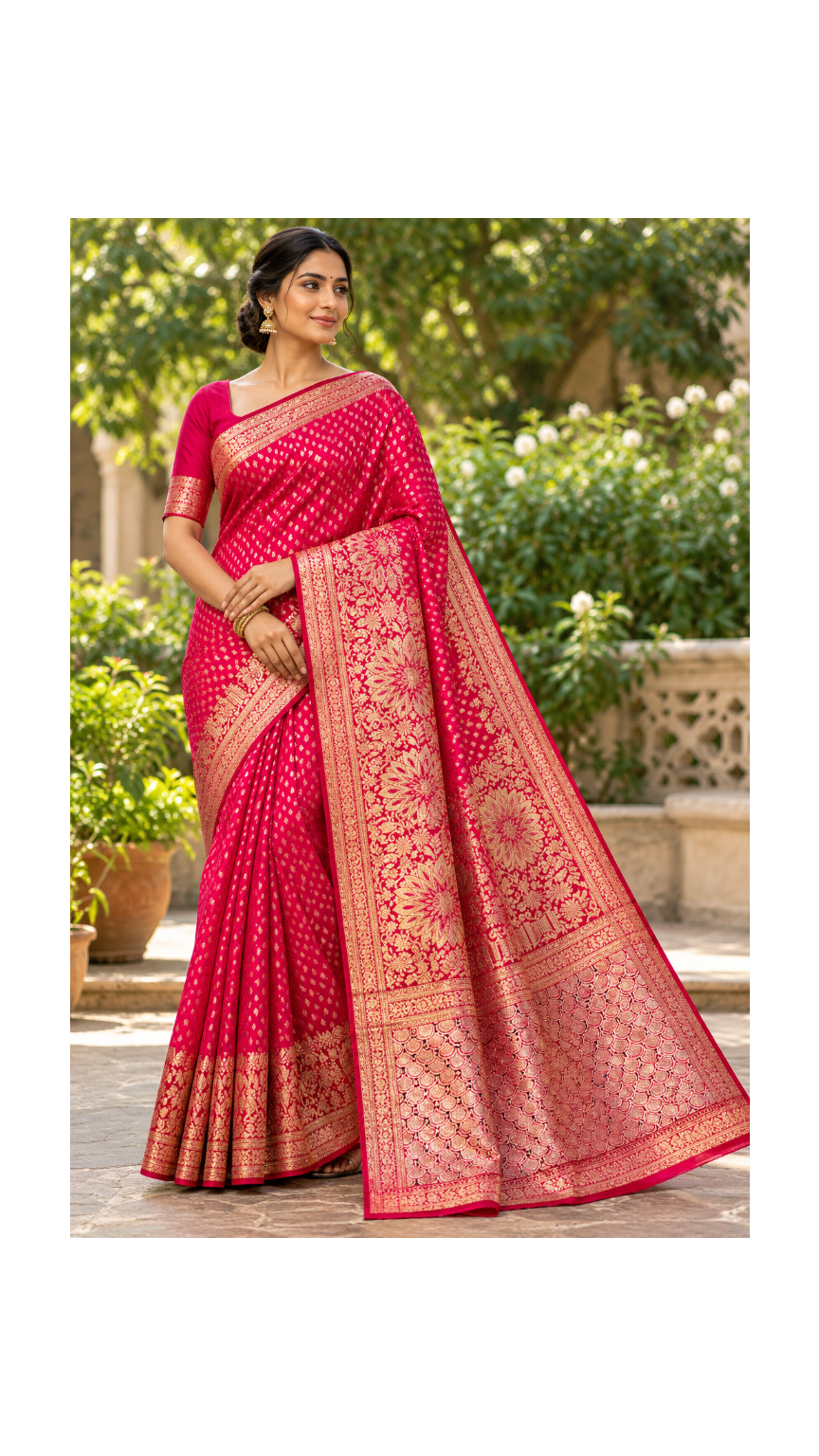 Crimson Pink Zari Brocade Saree Main image