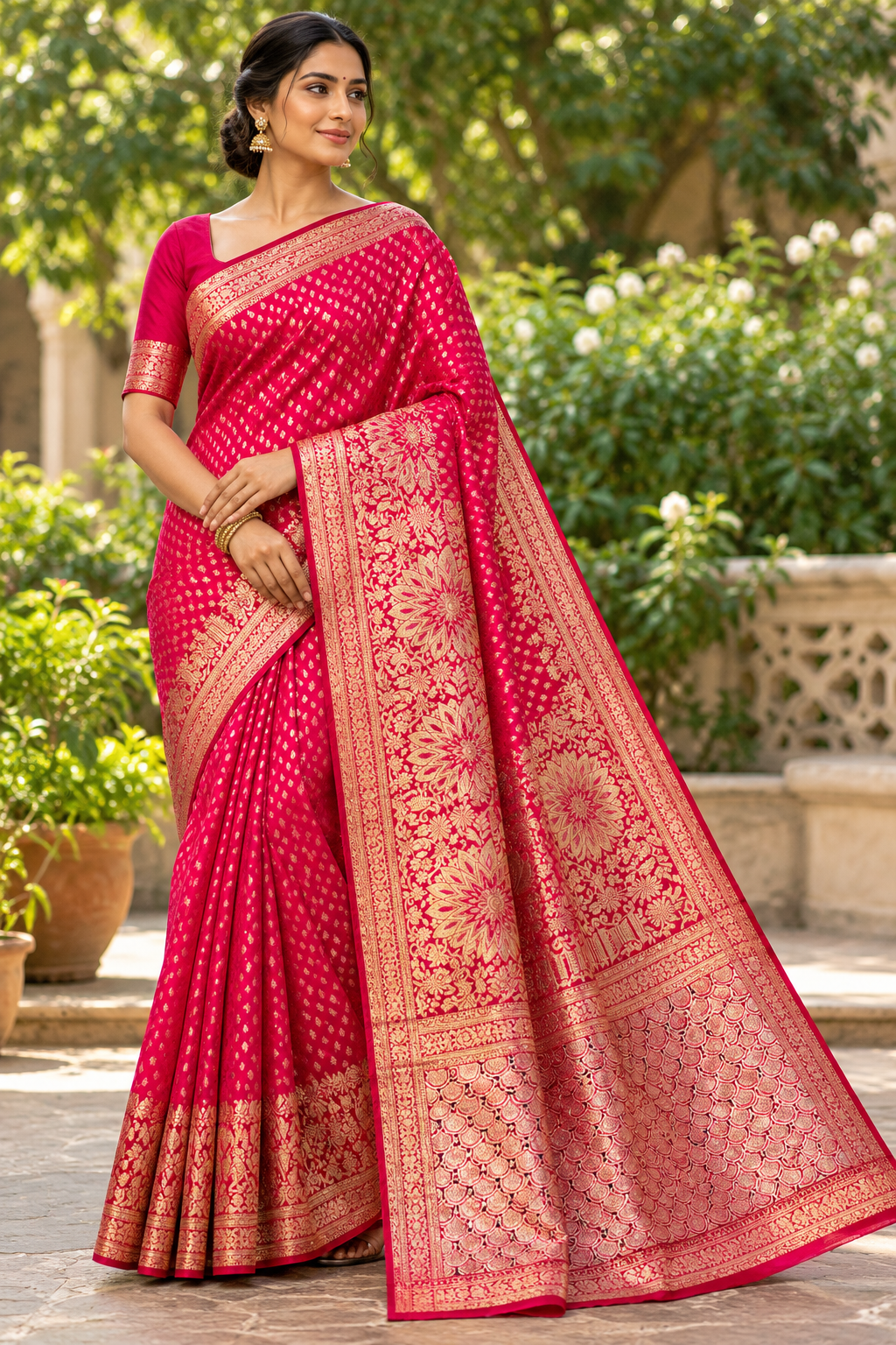 Crimson Pink Zari Brocade Saree