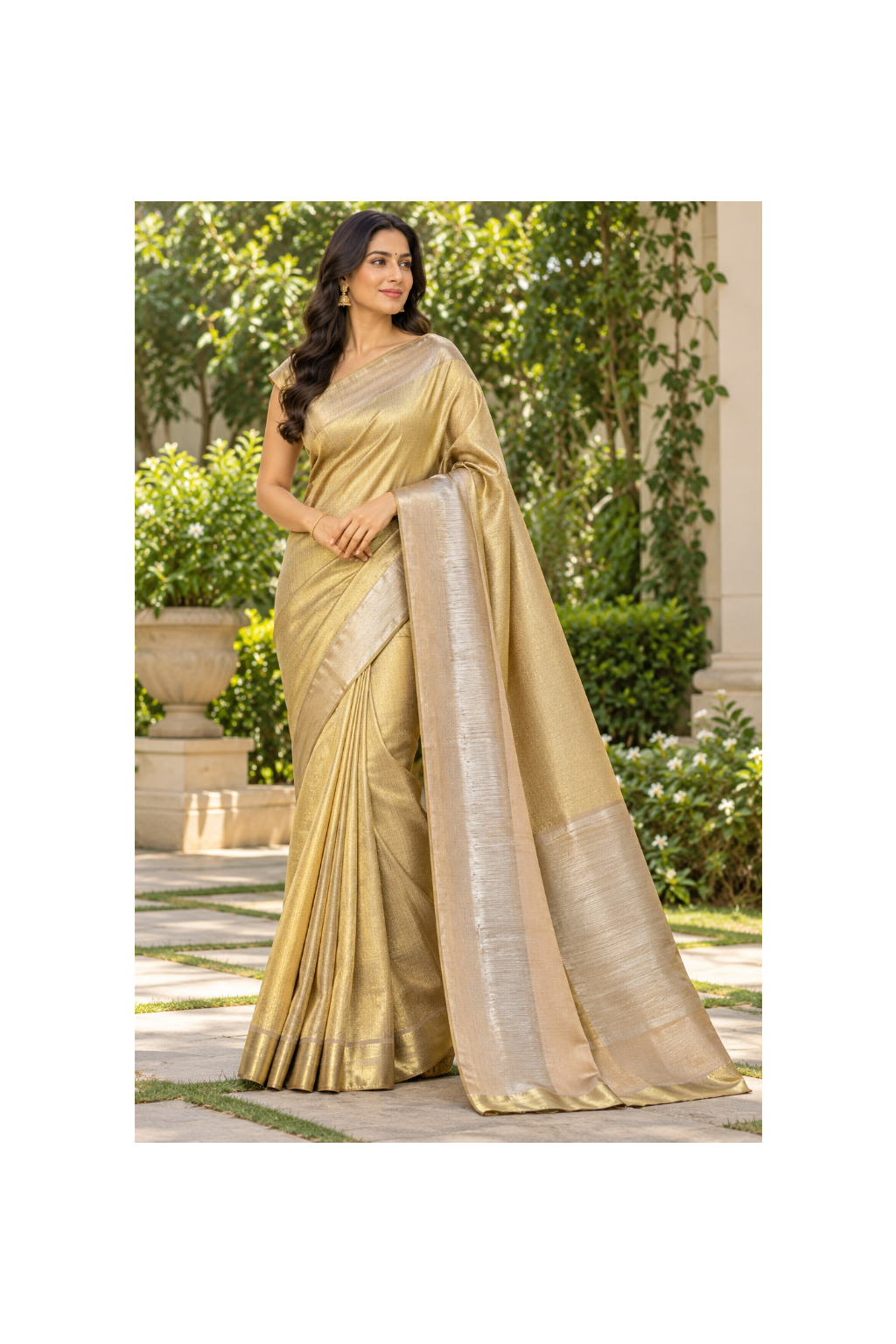 Luminous Gold Metallic Silk Saree Main image