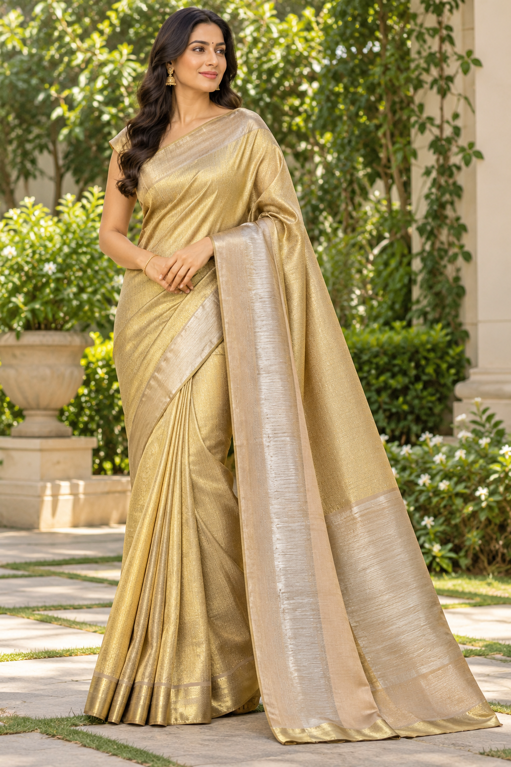 Luminous Gold Metallic Silk Saree