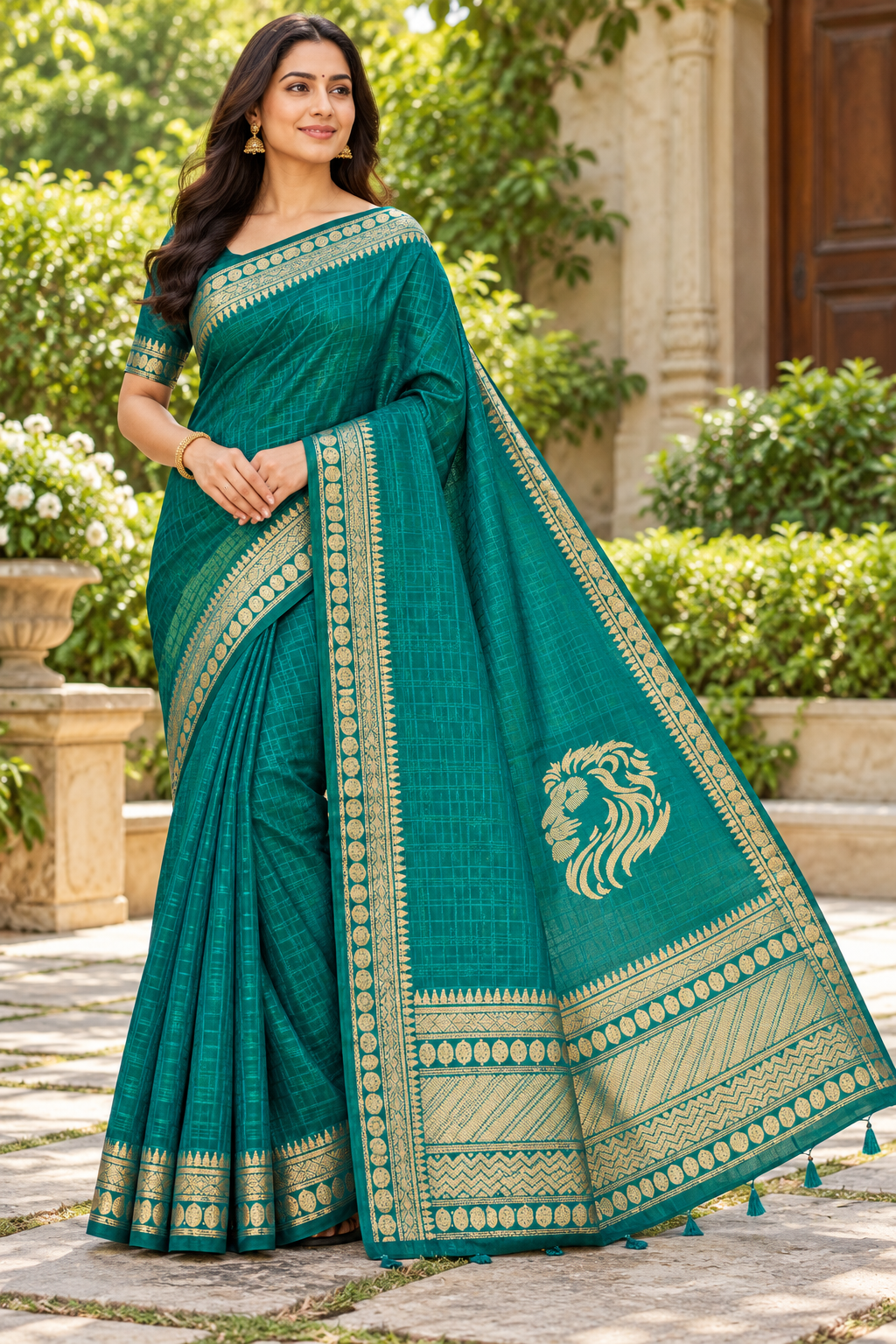 Peacock Green Woven Silk Saree Main image