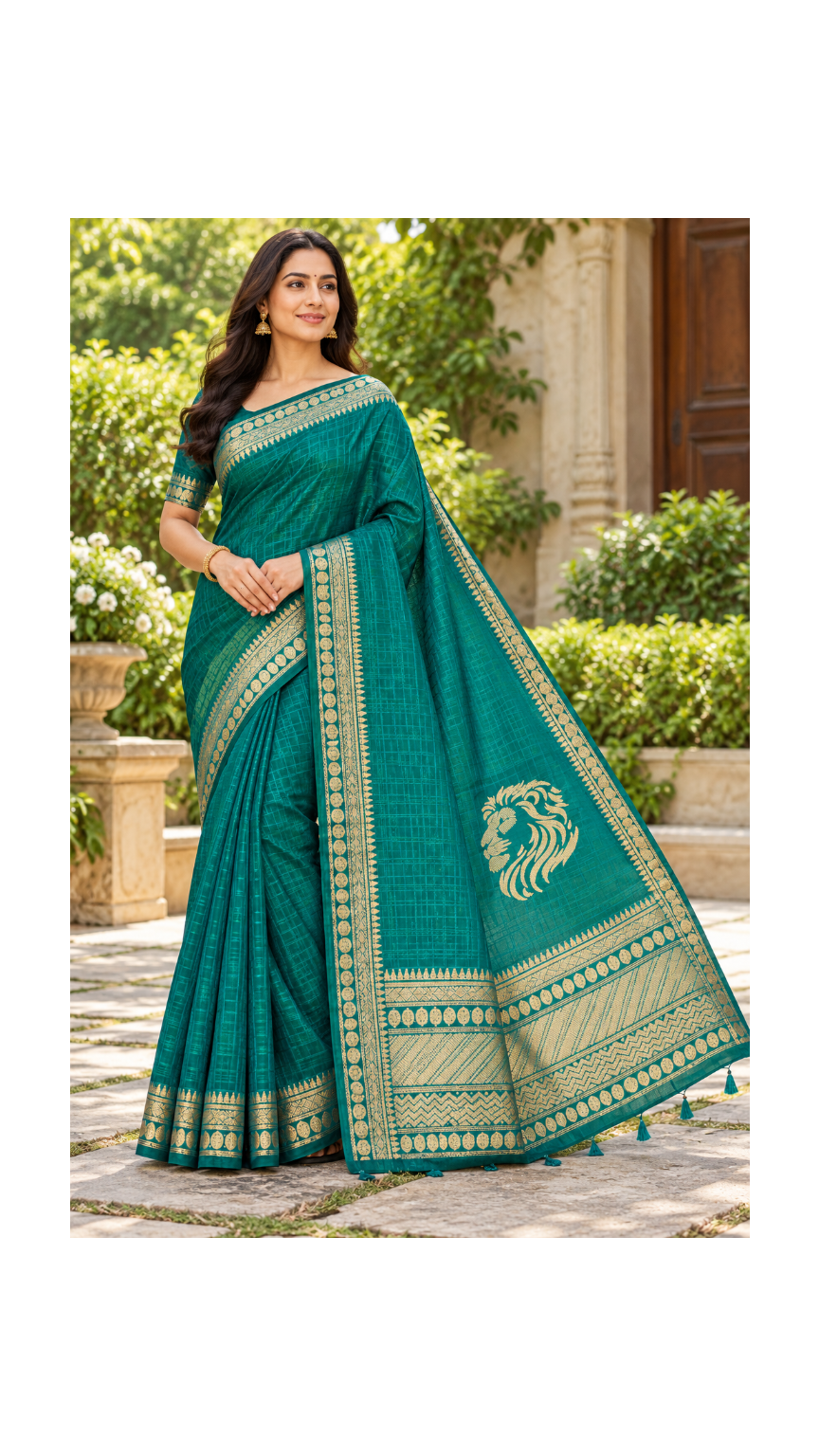 Peacock Green Woven Silk Saree Main image