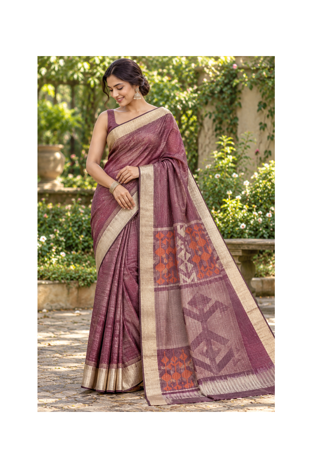 Mauve Geometric Silk Saree Main image