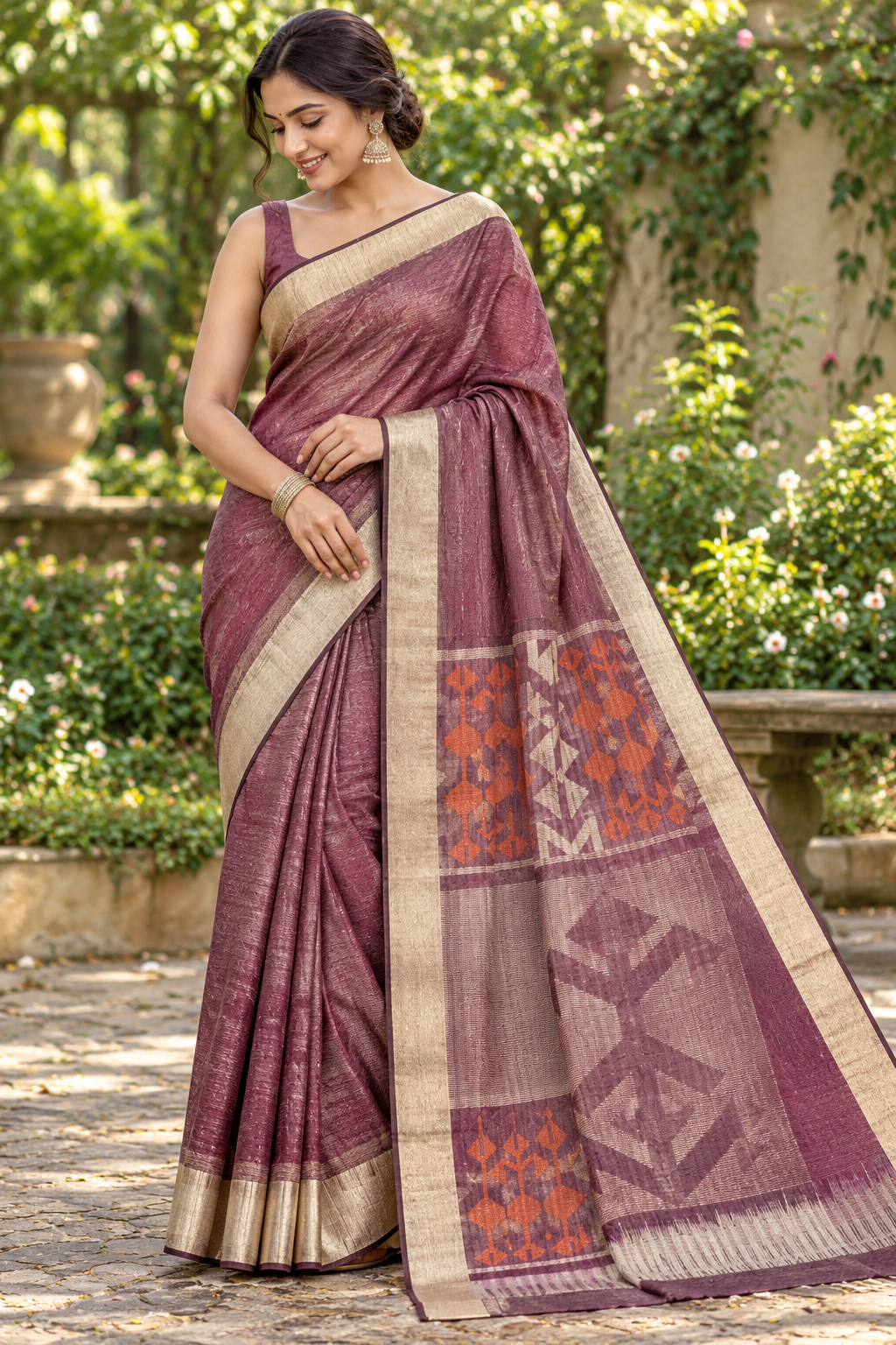 Mauve Geometric Silk Saree