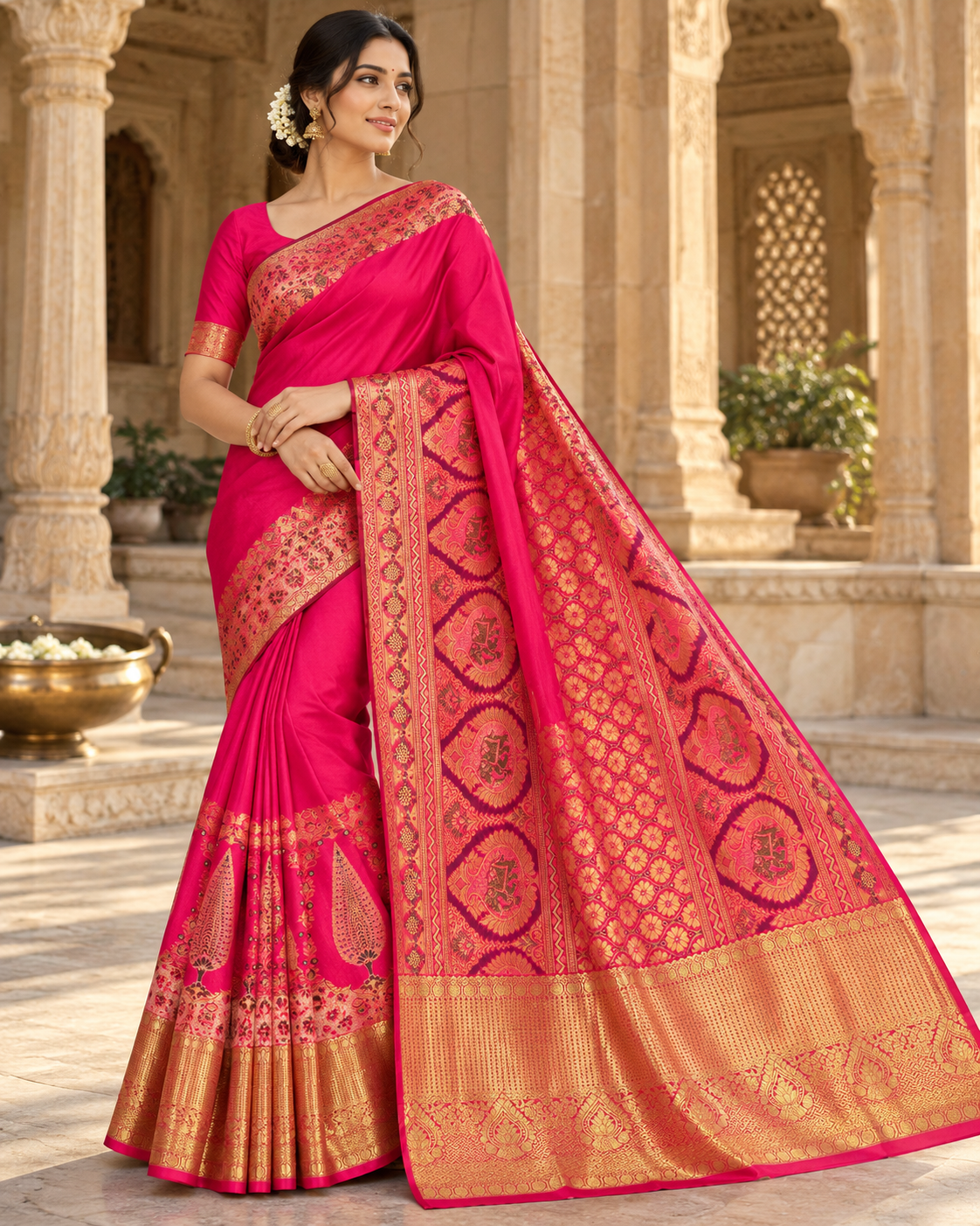 Fuchsia Pink Zari Woven Saree