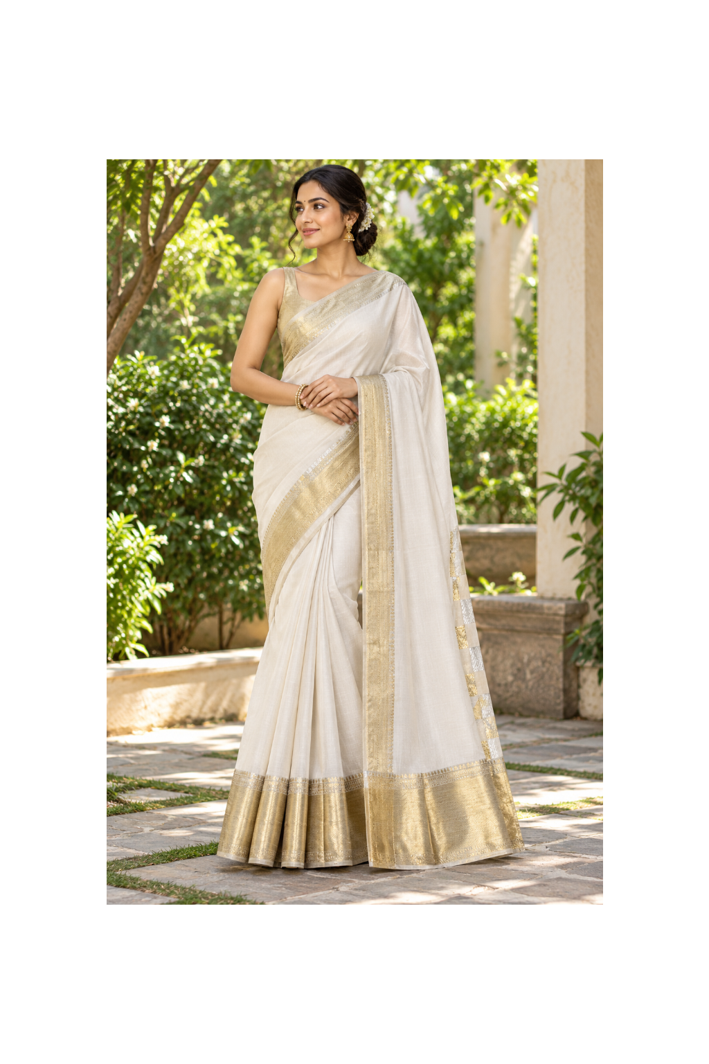 Ivory Gold Silk Saree Main image